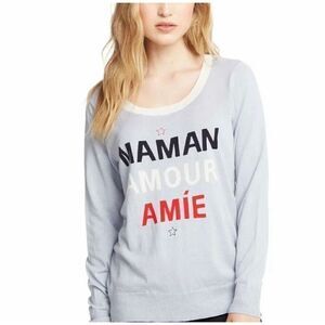 Chaser maman amour amie Long Sleeve Crew Neck Striped Pullover size medium